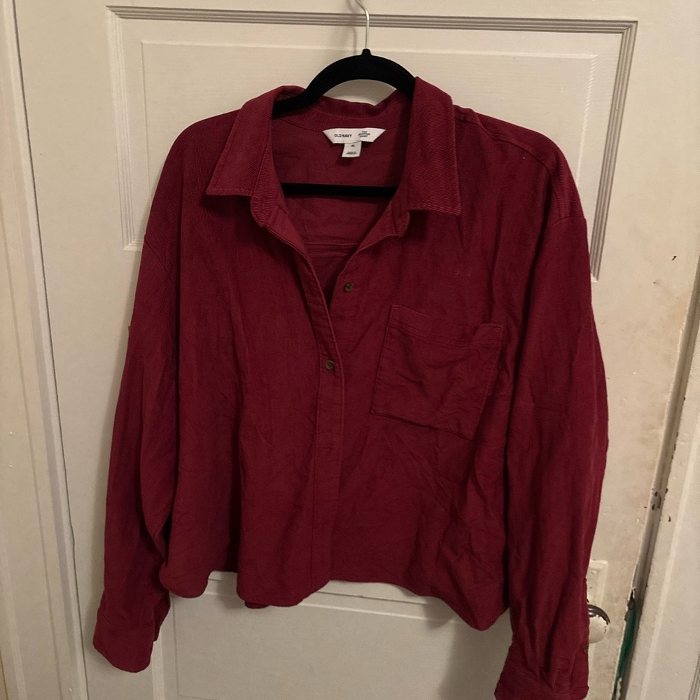 Red Corduroy Button-Up Shirt